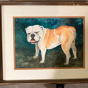 Bulldog Watercolor Painting in wood Frame